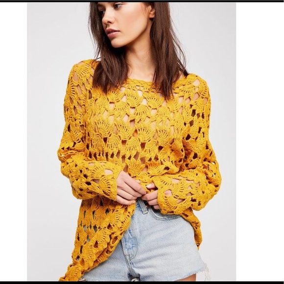 Free People Little Fan Crochet Tunic Sweater - Picture 3 of 14
